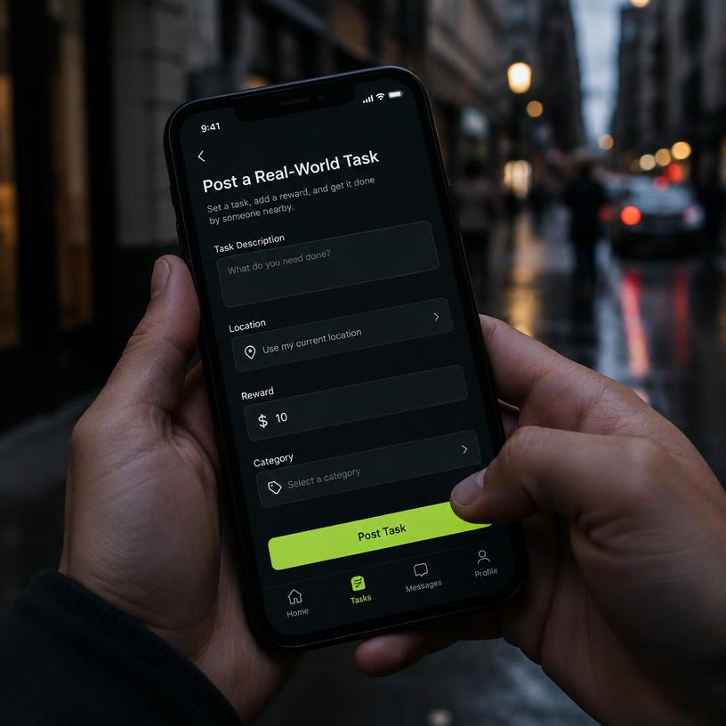 A phone screen showing a bounty request being posted